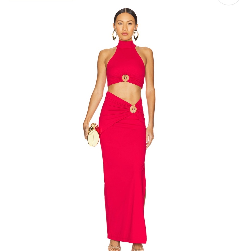 x REVOLVE Neve Sleeveless Knit Top & Skirt in Deep Red